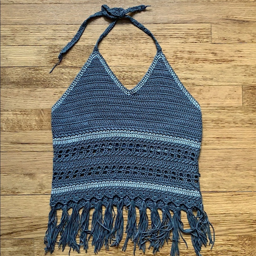 Anthropologie Paper Crane Blue Crochet Halter Top Small